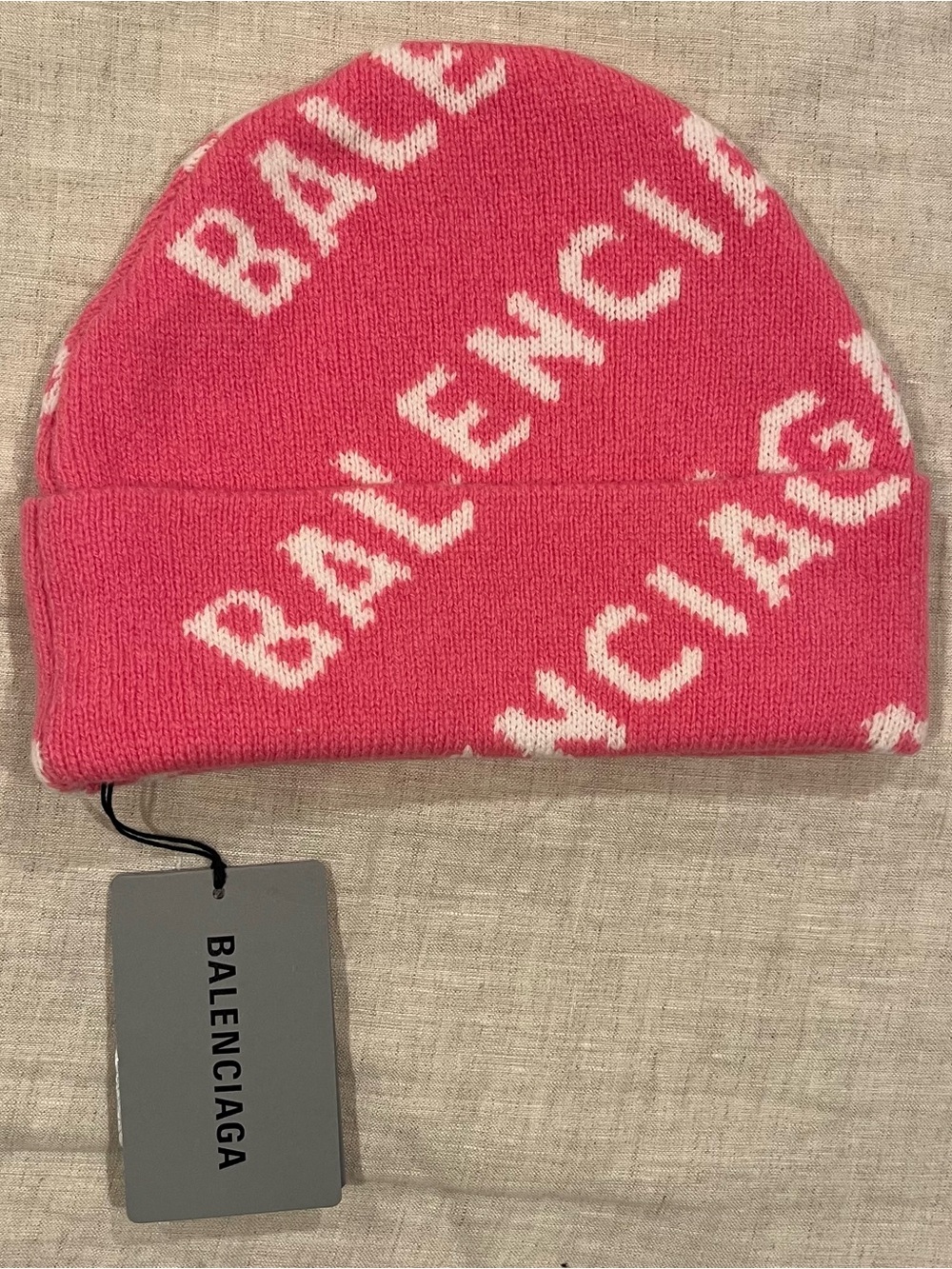 Balenciaga by Demna Wool All Over Knit Logo Beanie Hat